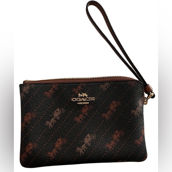 Coach Handbags - COACH Horse & Carriage Brown Pebbled Leather & Coated Canvas Wristlet $128